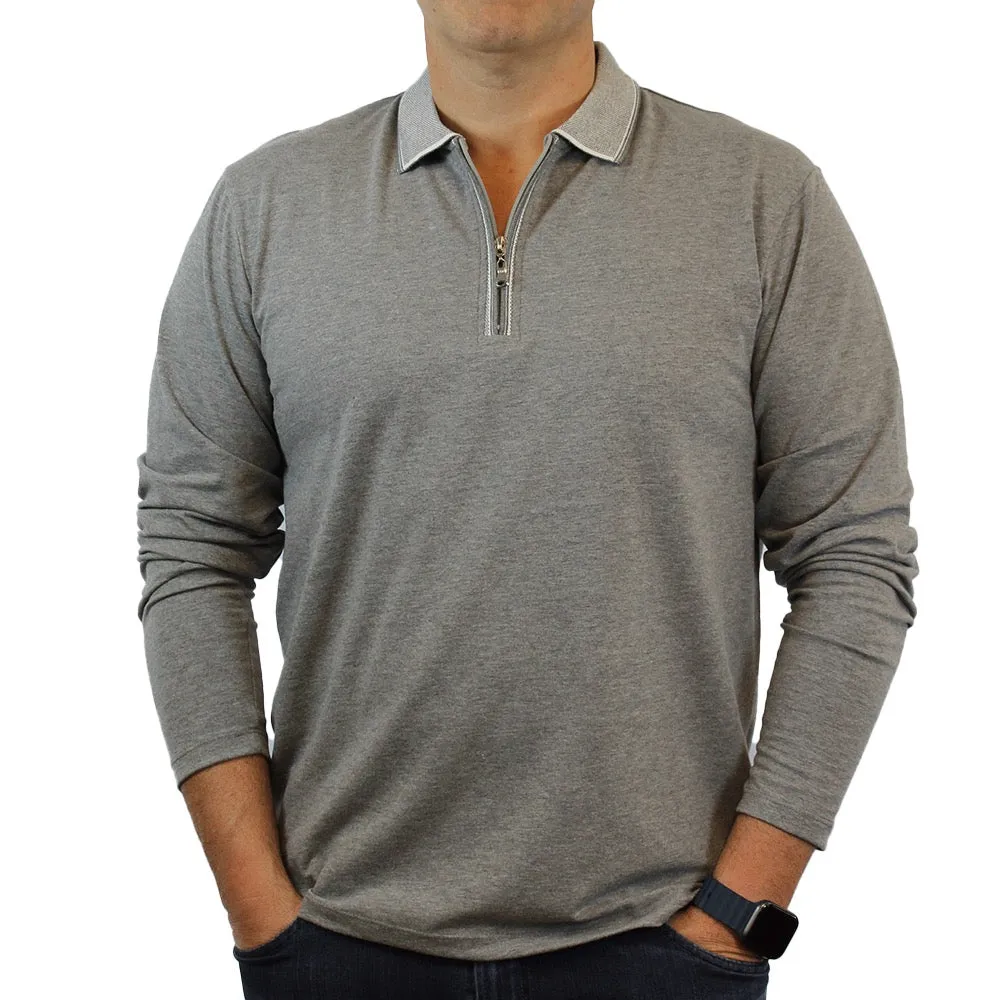 New York Man 1/4 Zip Polo Contrast Collar Long Sleeve