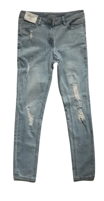 Next Petite Bleach Skinny Ripped Blue Jeans