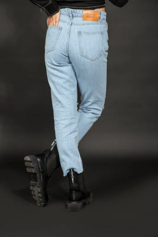 Nora Mid Rise Ripped Jeans Ice Blue