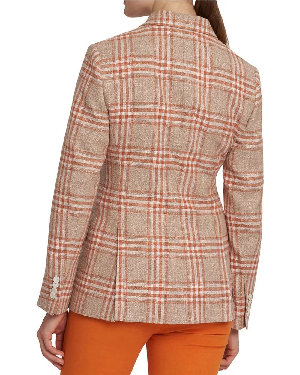 Orange and Beige Plaid Double Breasted Jacket