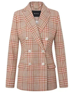 Orange and Beige Plaid Double Breasted Jacket