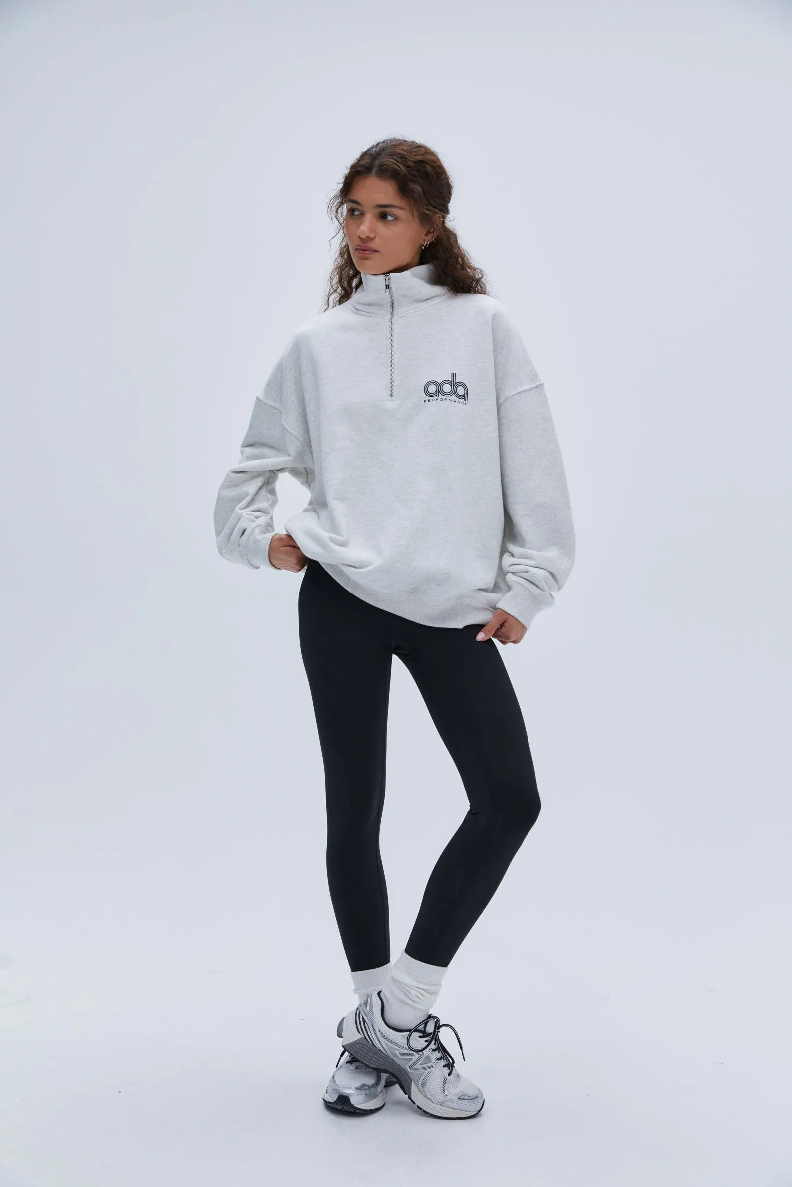 Performance Oversized Funnel Neck Zip Sweatshirt - Light Grey Melange