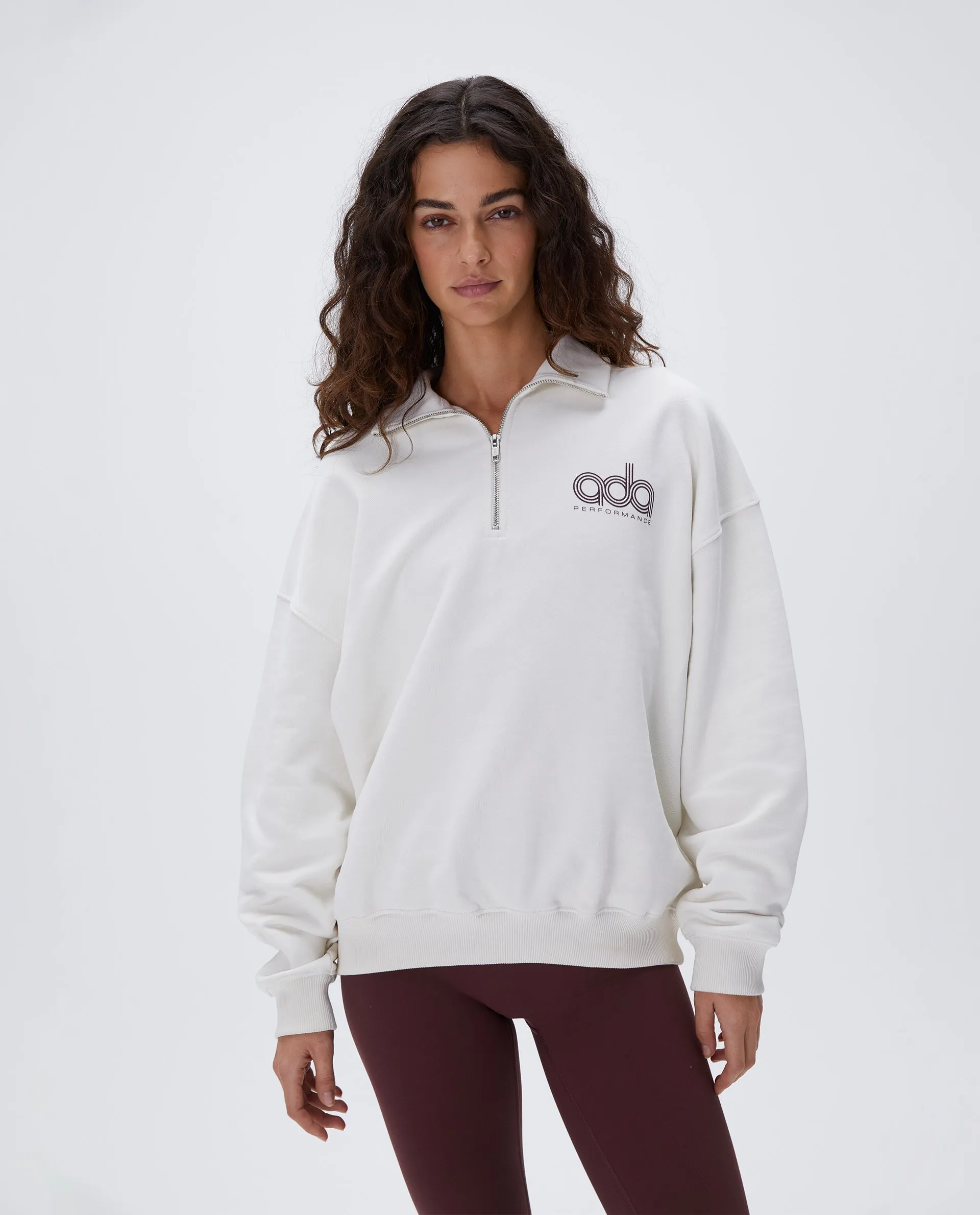 Performance Oversized Funnel Neck Zip Sweatshirt - Marshmallow White