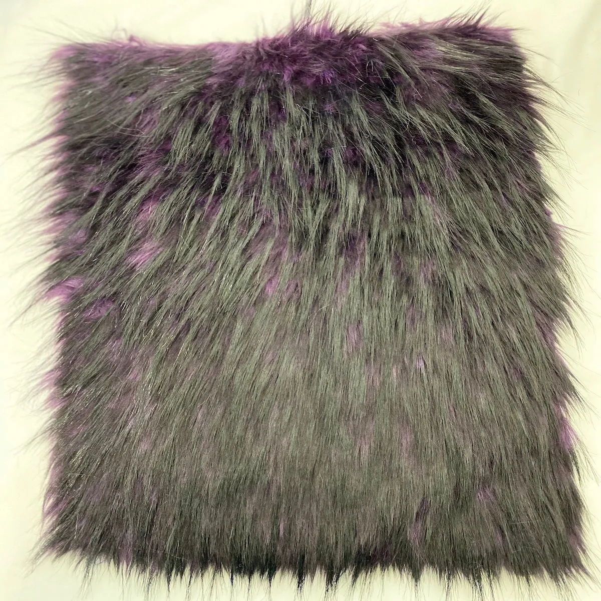 Plum Purple Black Husky Print Long Pile Shaggy Faux Fur Fabric