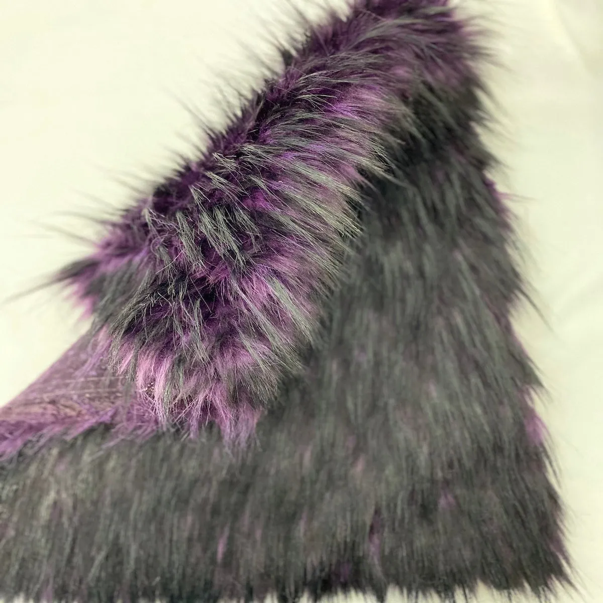 Plum Purple Black Husky Print Long Pile Shaggy Faux Fur Fabric