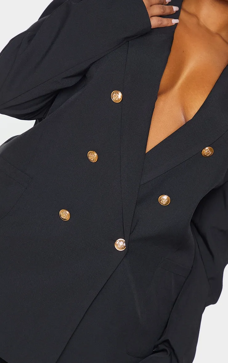 Plus Size Black Military Button Detail Blazer