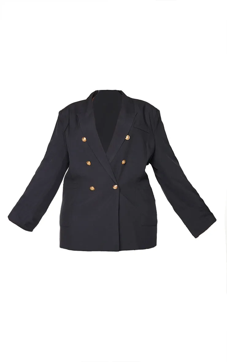 Plus Size Black Military Button Detail Blazer