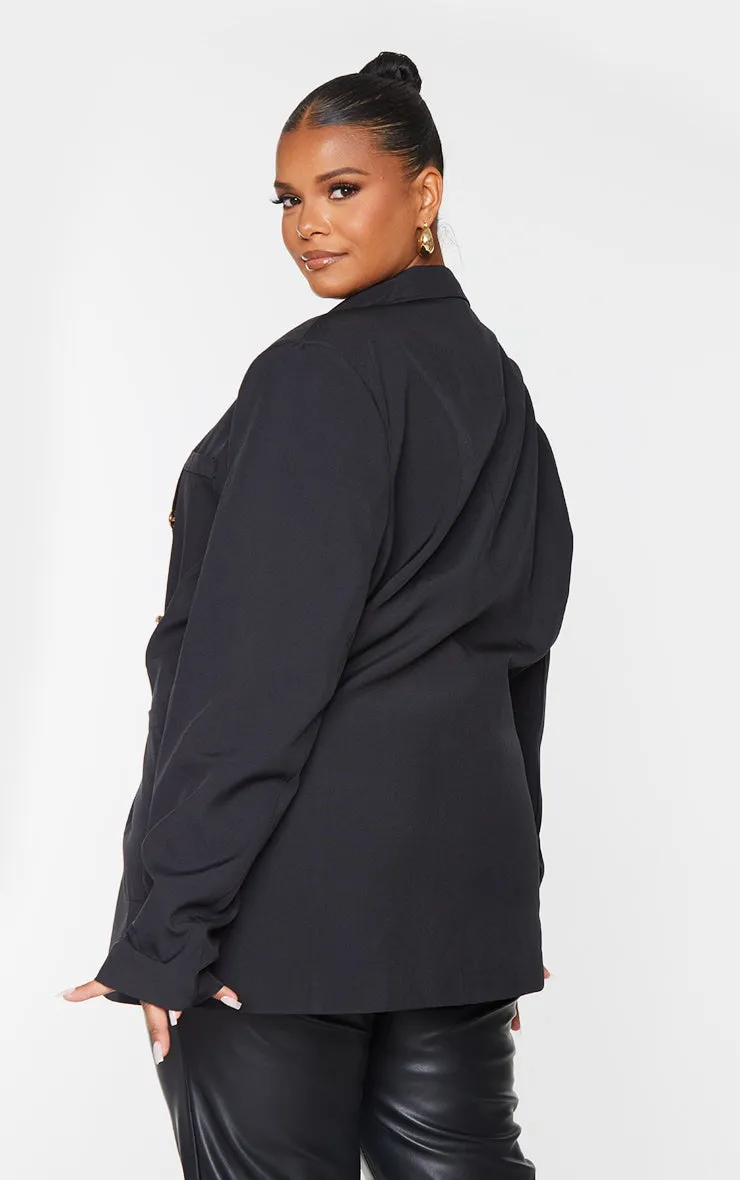 Plus Size Black Military Button Detail Blazer