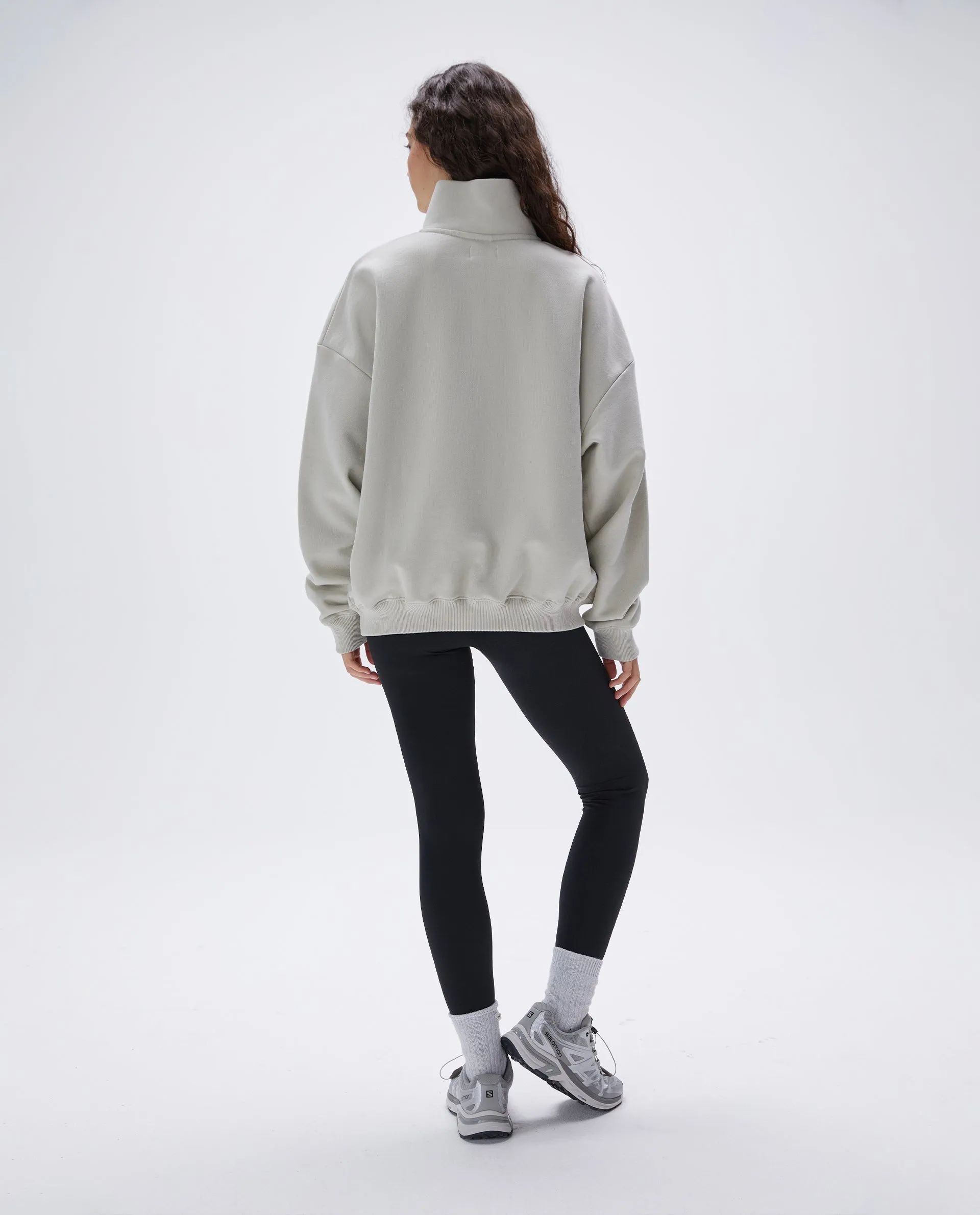 Retro Sports Oversized Funnel Neck Zip Sweatshirt - Stone