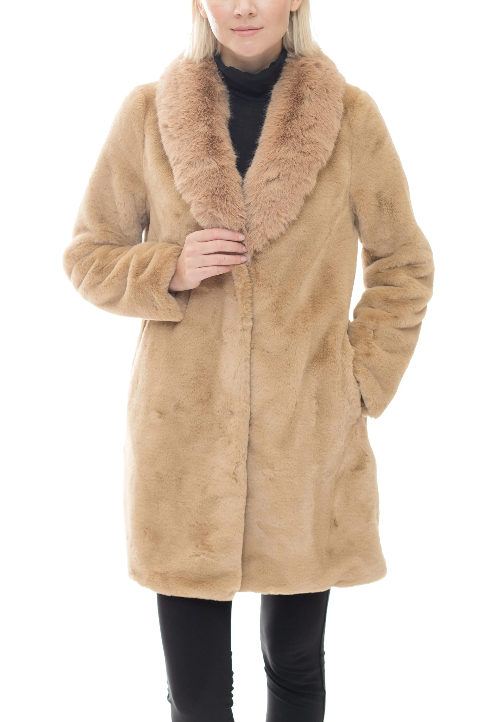 RINGWOOD - Long Faux Fur Coat with Oversized Collar