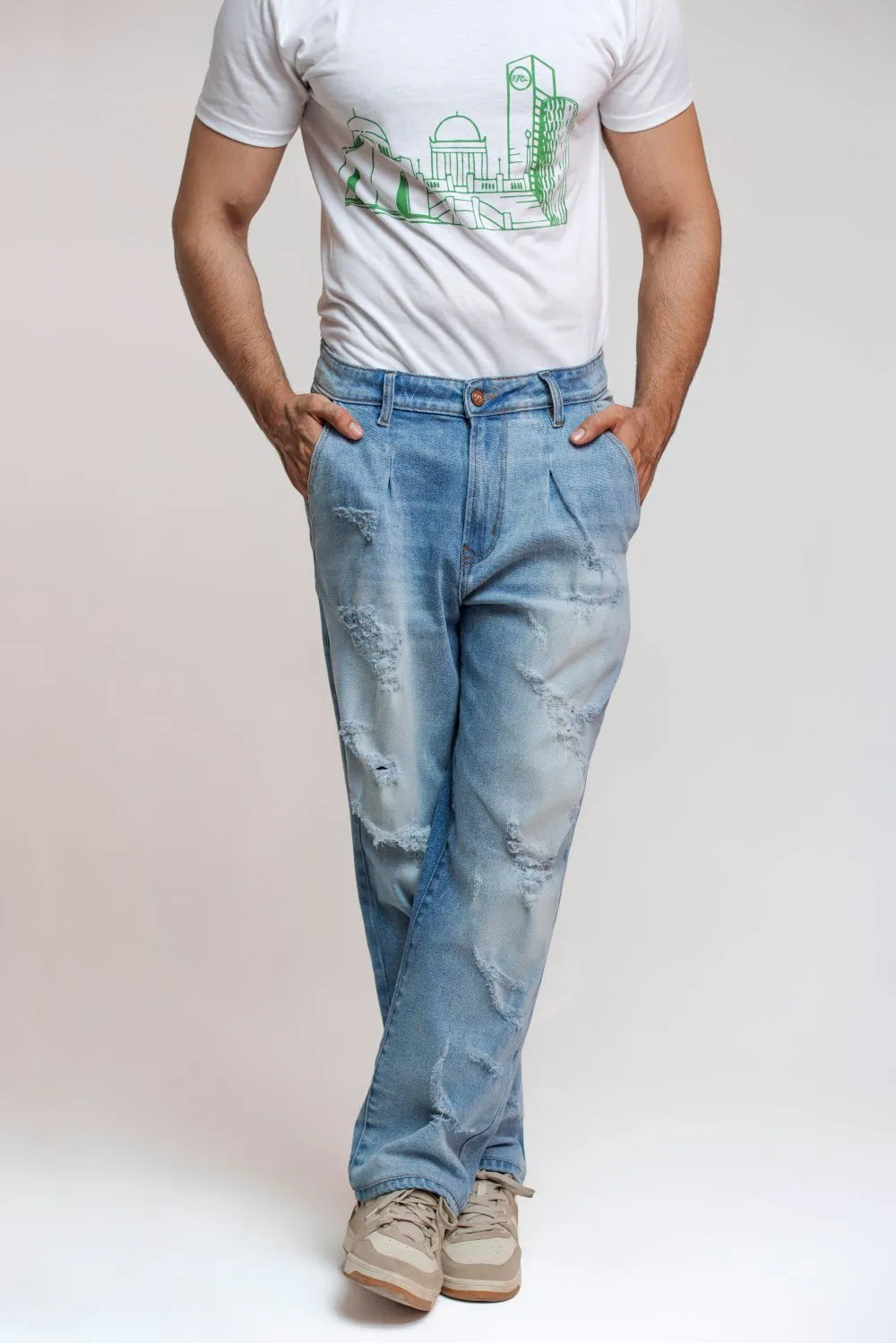 Ripped & Repair Blue Jeans –For Him