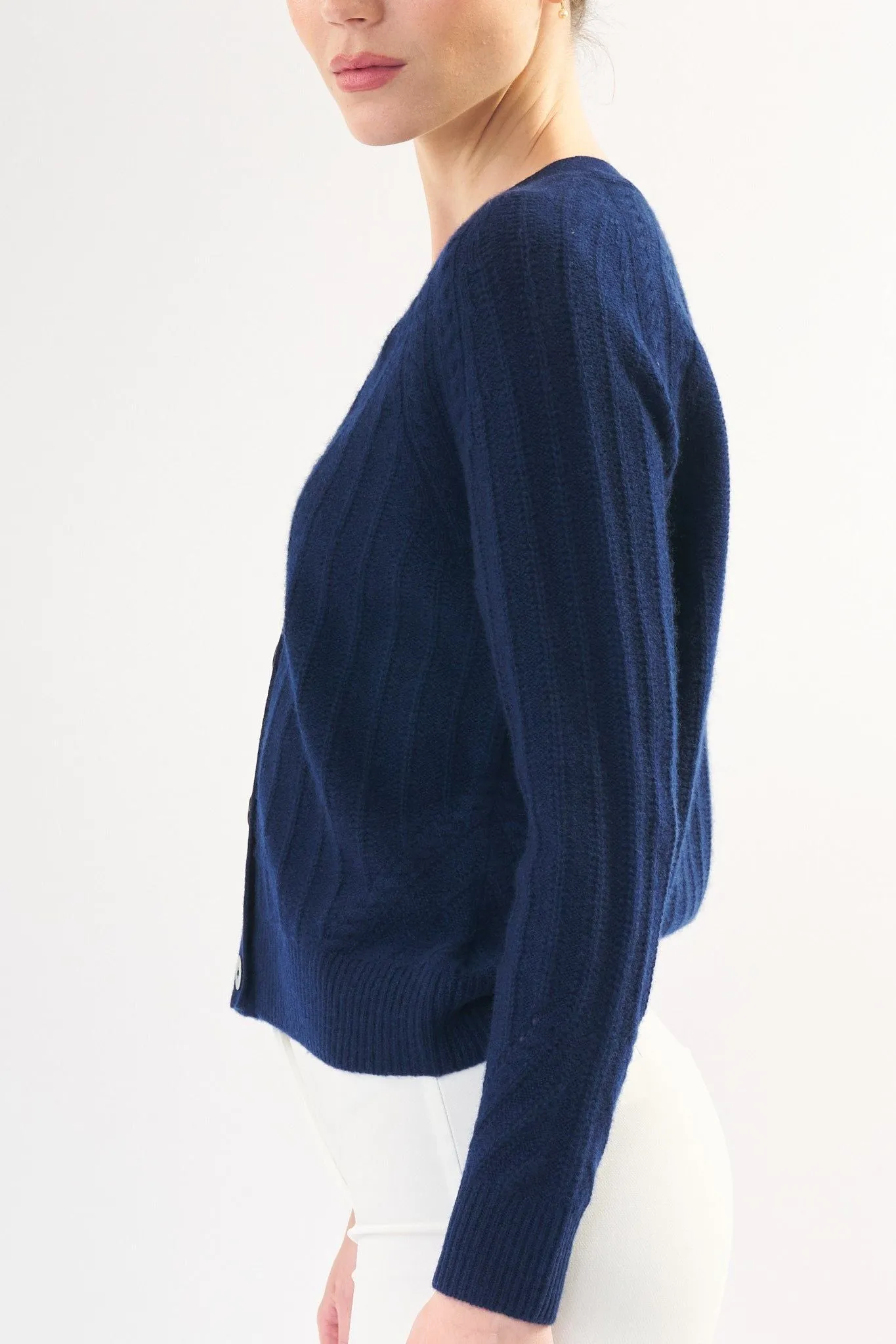 Robertson Madison 100% Cashmere Ribbed Cardigan CC-255 | Navy