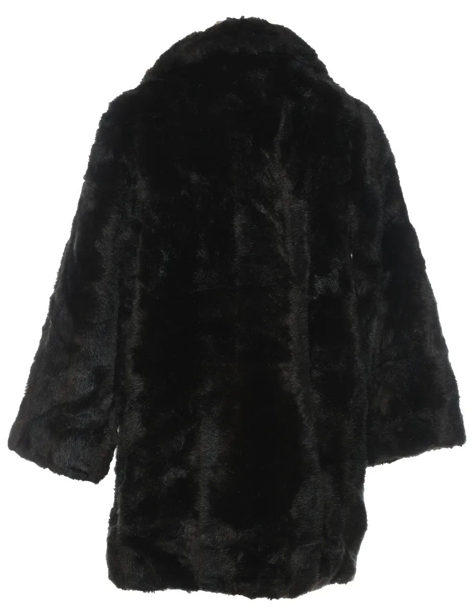 Single Breasted Dark Brown Classic Faux Fur Coat - L