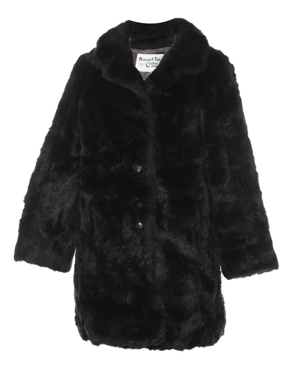 Single Breasted Dark Brown Classic Faux Fur Coat - L