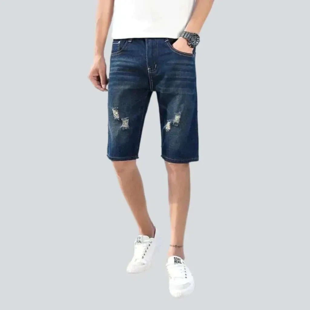 Slim whiskered ripped denim shorts