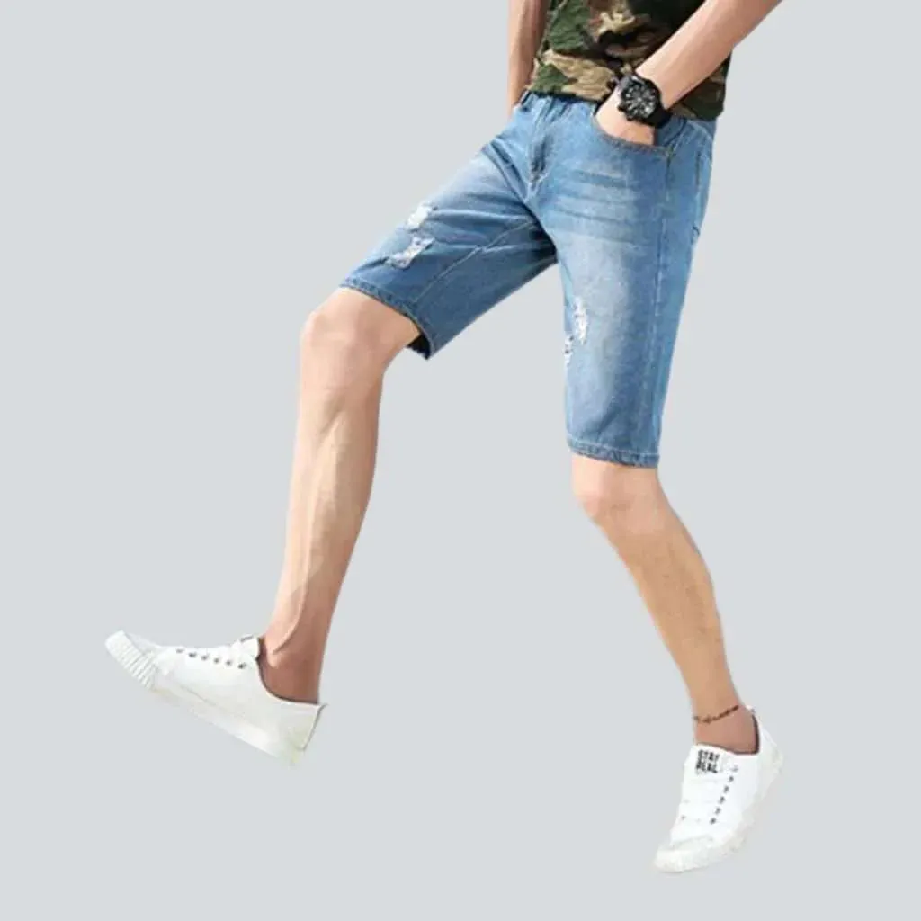 Slim whiskered ripped denim shorts