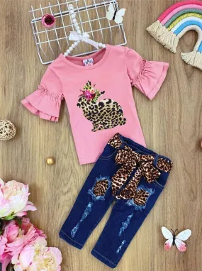 Some Bunny Loves Leopard Patched Denim Capris Set