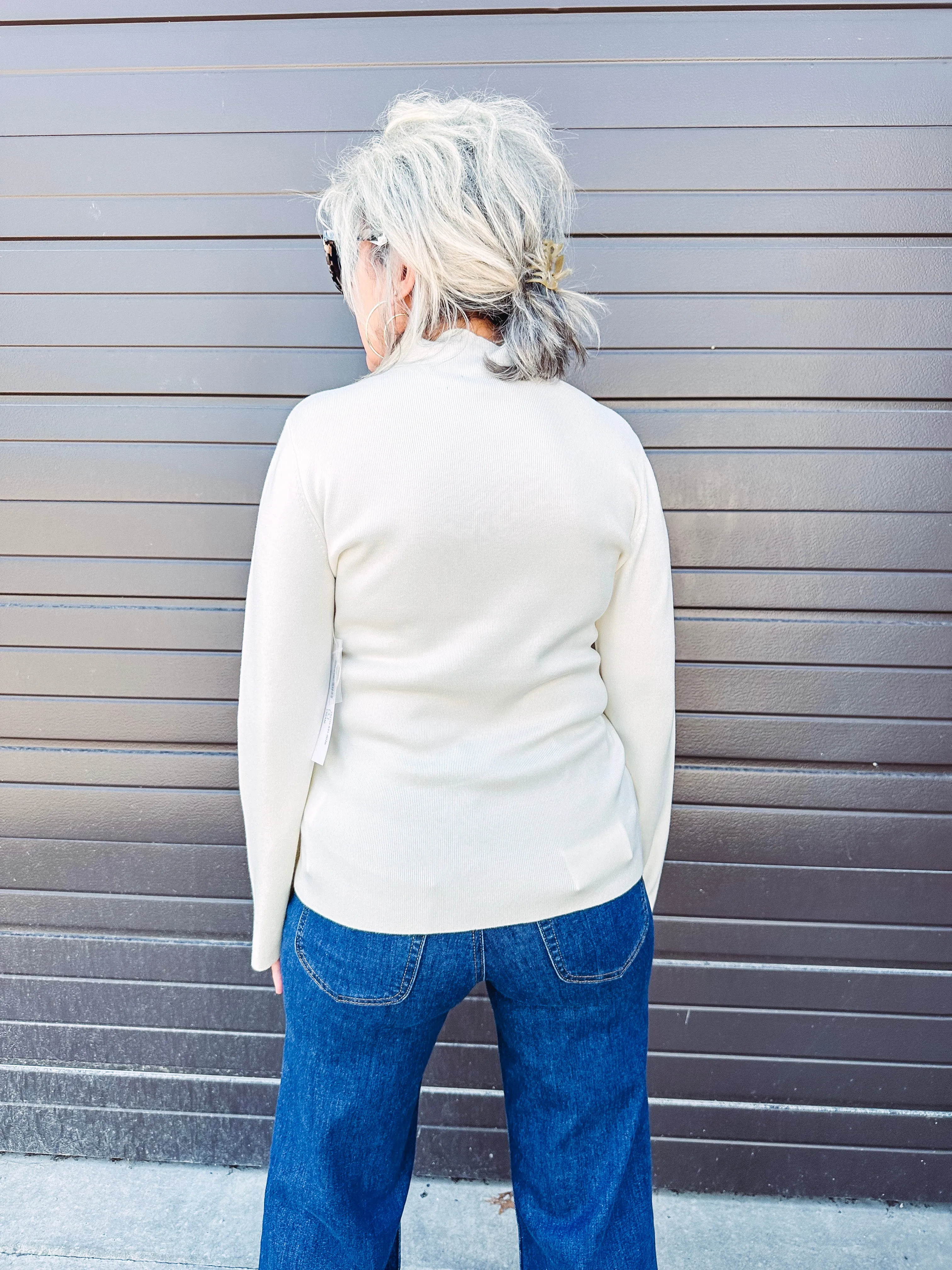 Tribal Funnel Neck Ivory Sweater