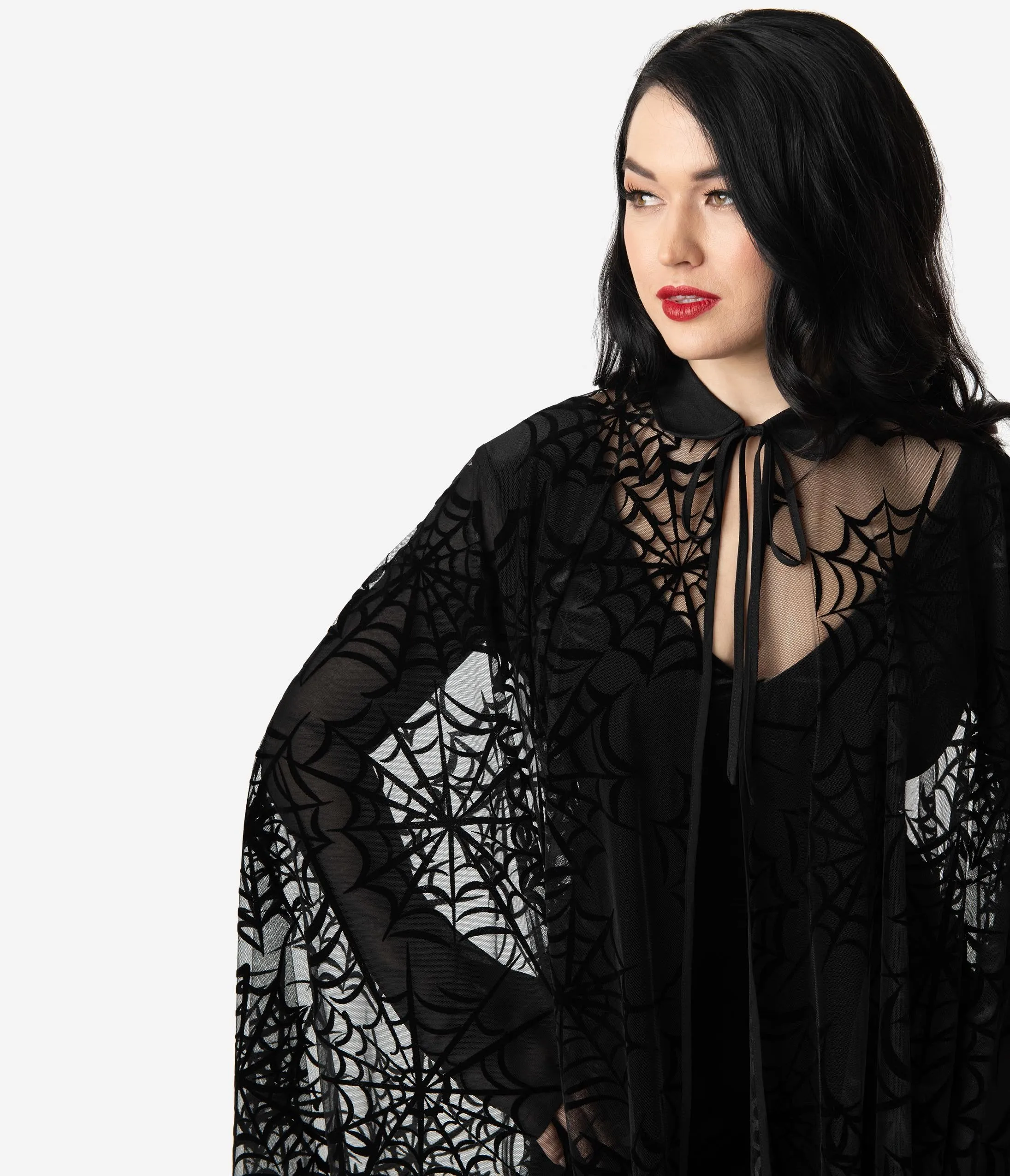 Unique Vintage Black Mesh & Velvet Spiderweb Clarke Long Cape