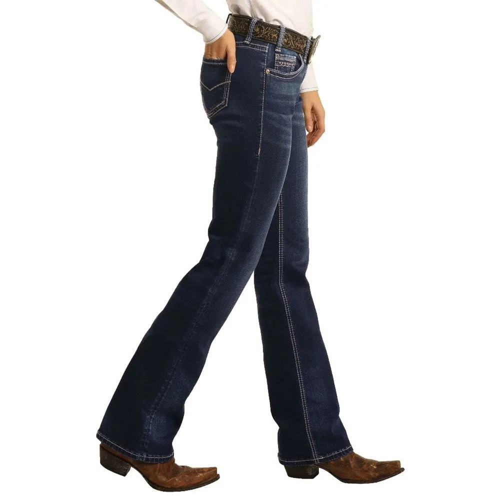 W7-4166 Rock & Roll Ladies Mid Rise Extra Stretch Bootcut Riding Jean