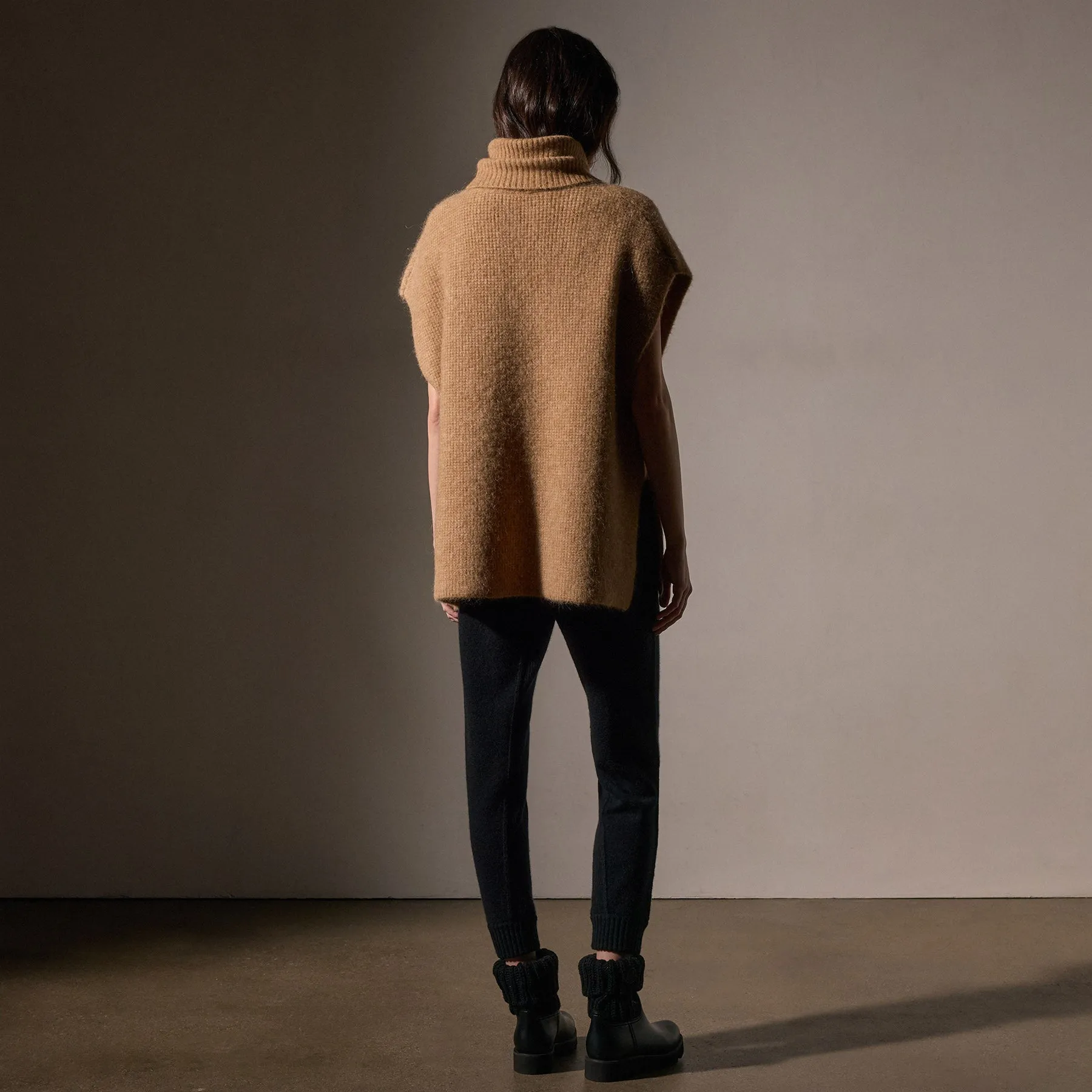 Waffle Knit Funnel Neck Tunic - Camel