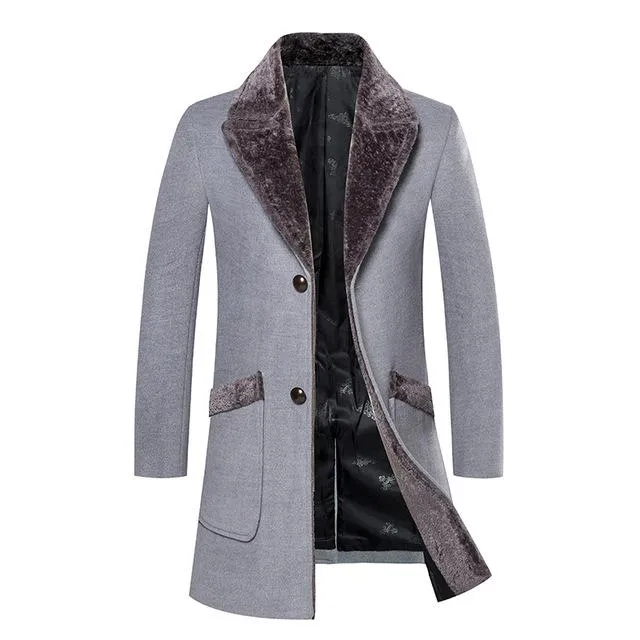 West Louis™ Splicing Collar Woolen Casual Trench Overcoat