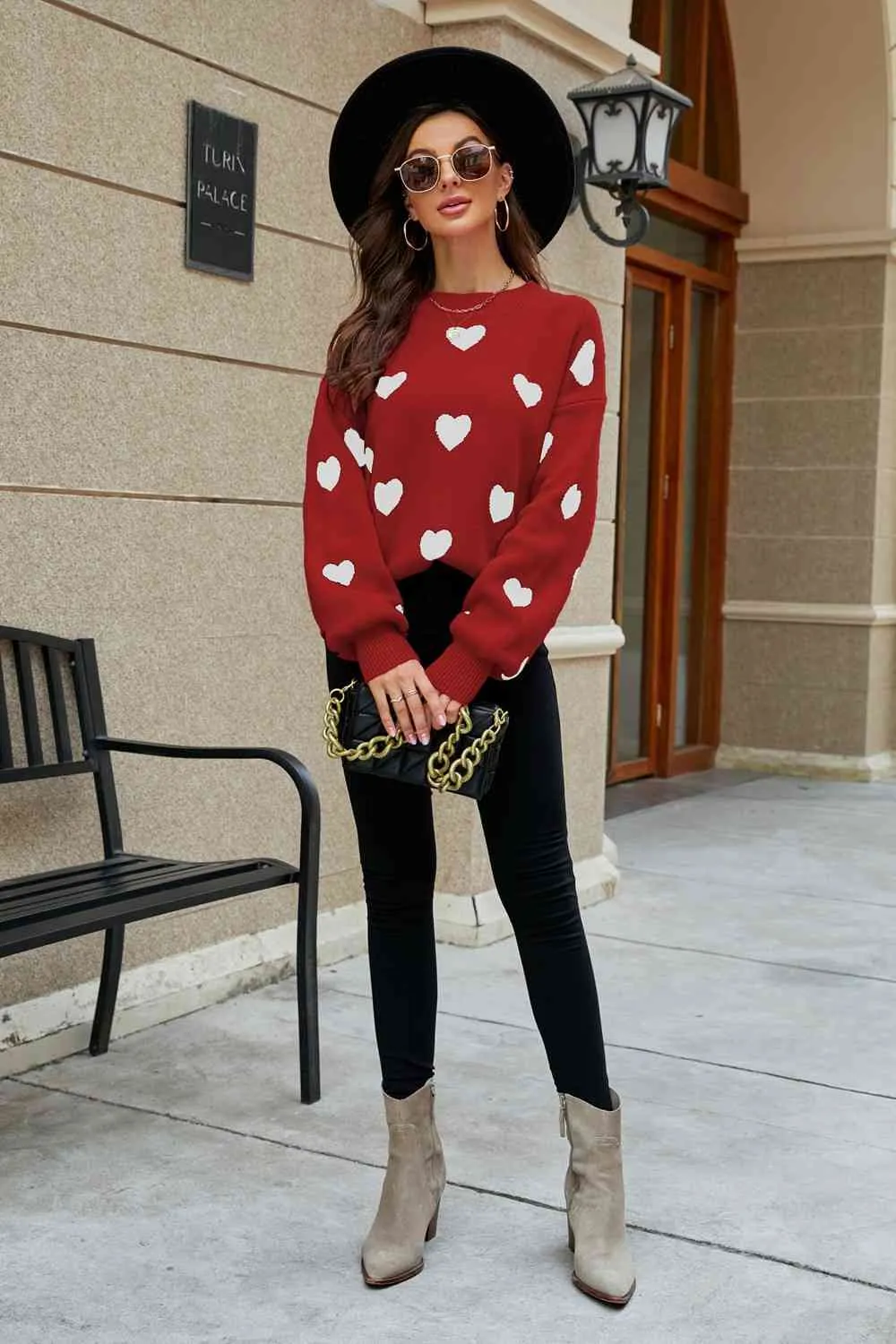 Wild at Heart Pattern Lantern Sleeve Round Neck Tunic Sweater | 3 Colors