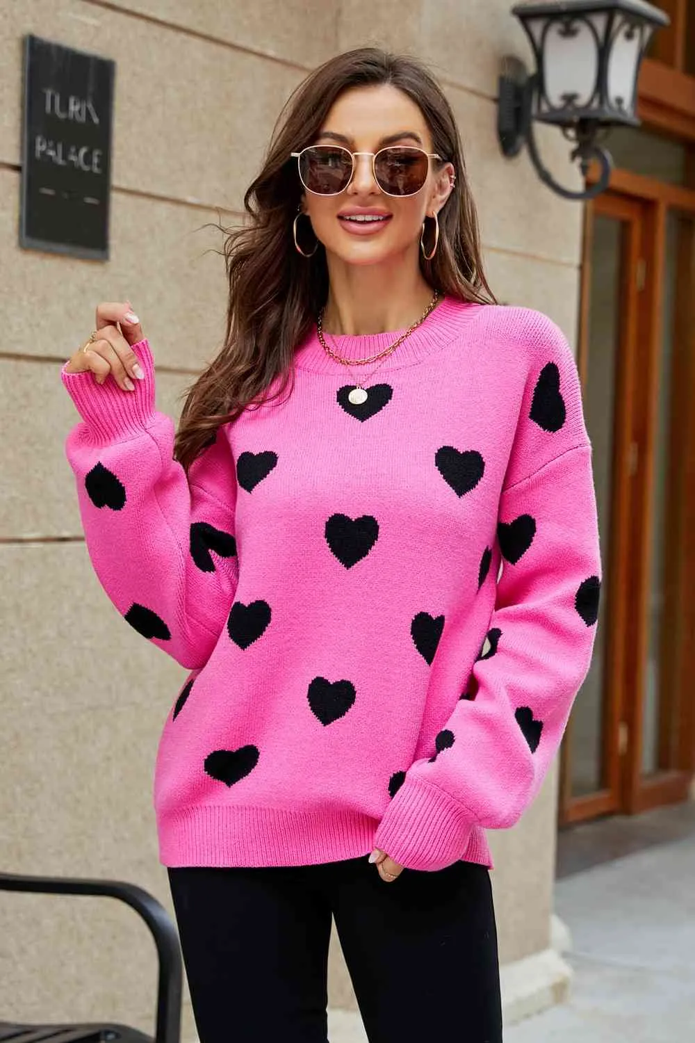 Wild at Heart Pattern Lantern Sleeve Round Neck Tunic Sweater | 3 Colors