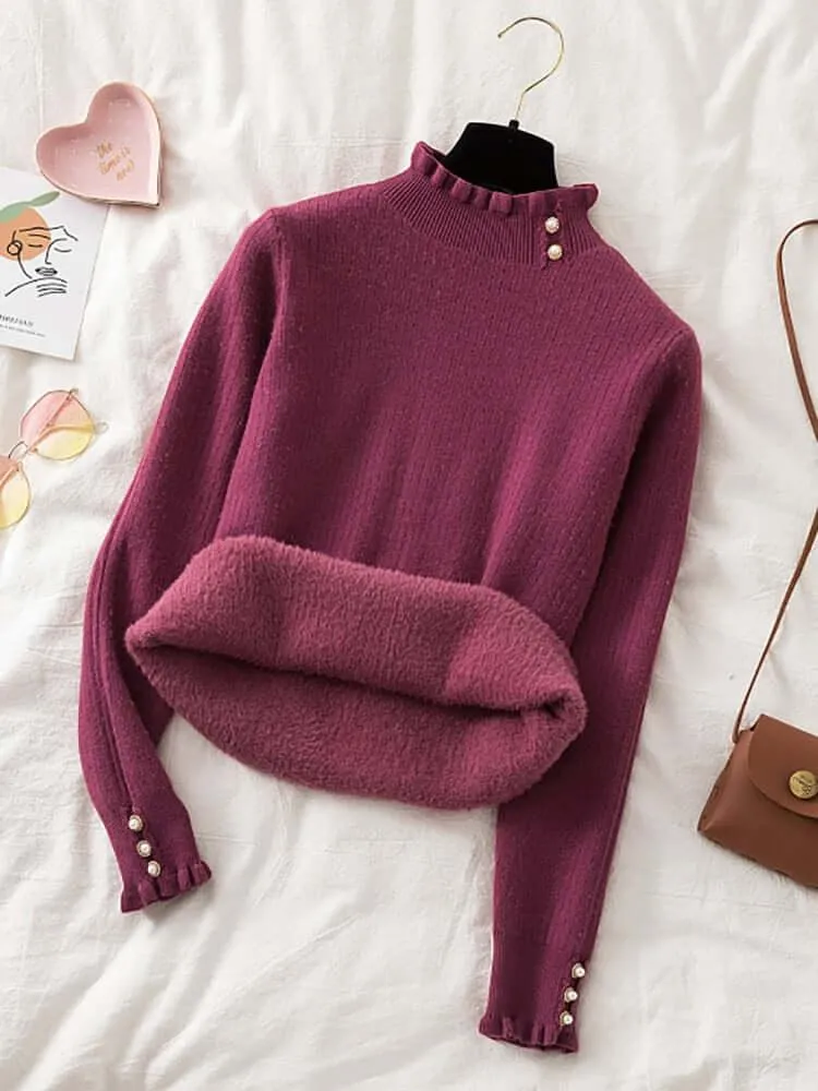 Winter Ruffled Mock Neck Sweaters