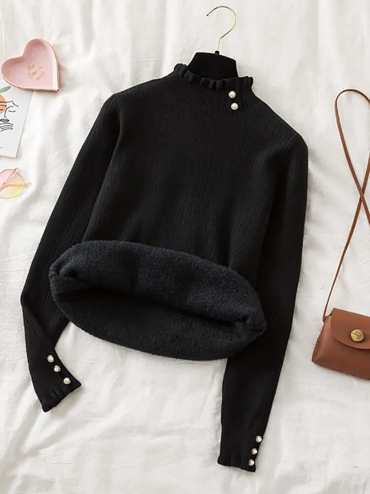 Winter Ruffled Mock Neck Sweaters