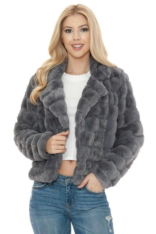 Women Charcoal Gray Faux Fur Jacket