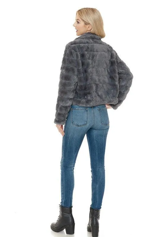 Women Charcoal Gray Faux Fur Jacket