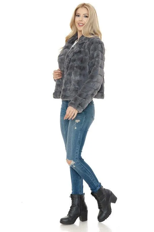 Women Charcoal Gray Faux Fur Jacket