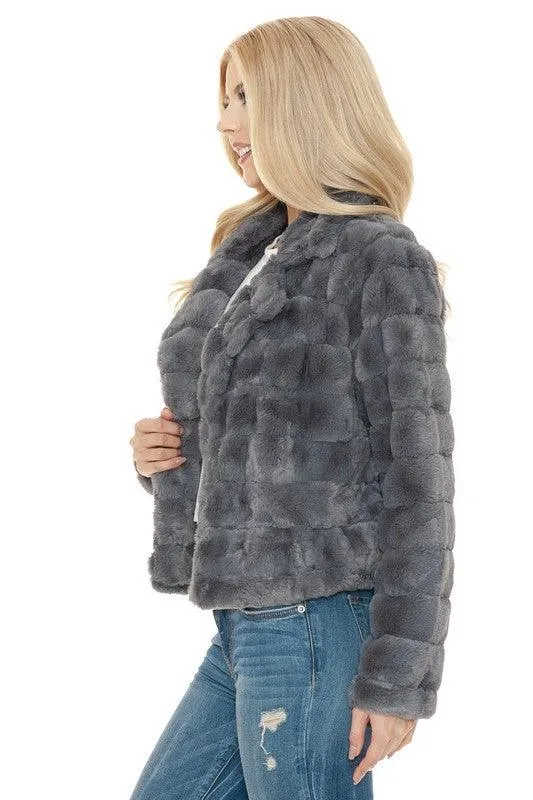 Women Charcoal Gray Faux Fur Jacket