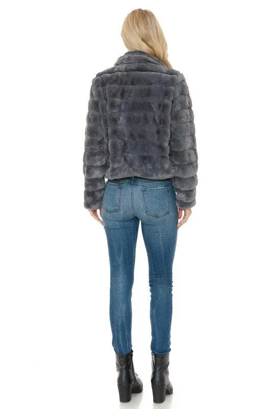 Women Charcoal Gray Faux Fur Jacket