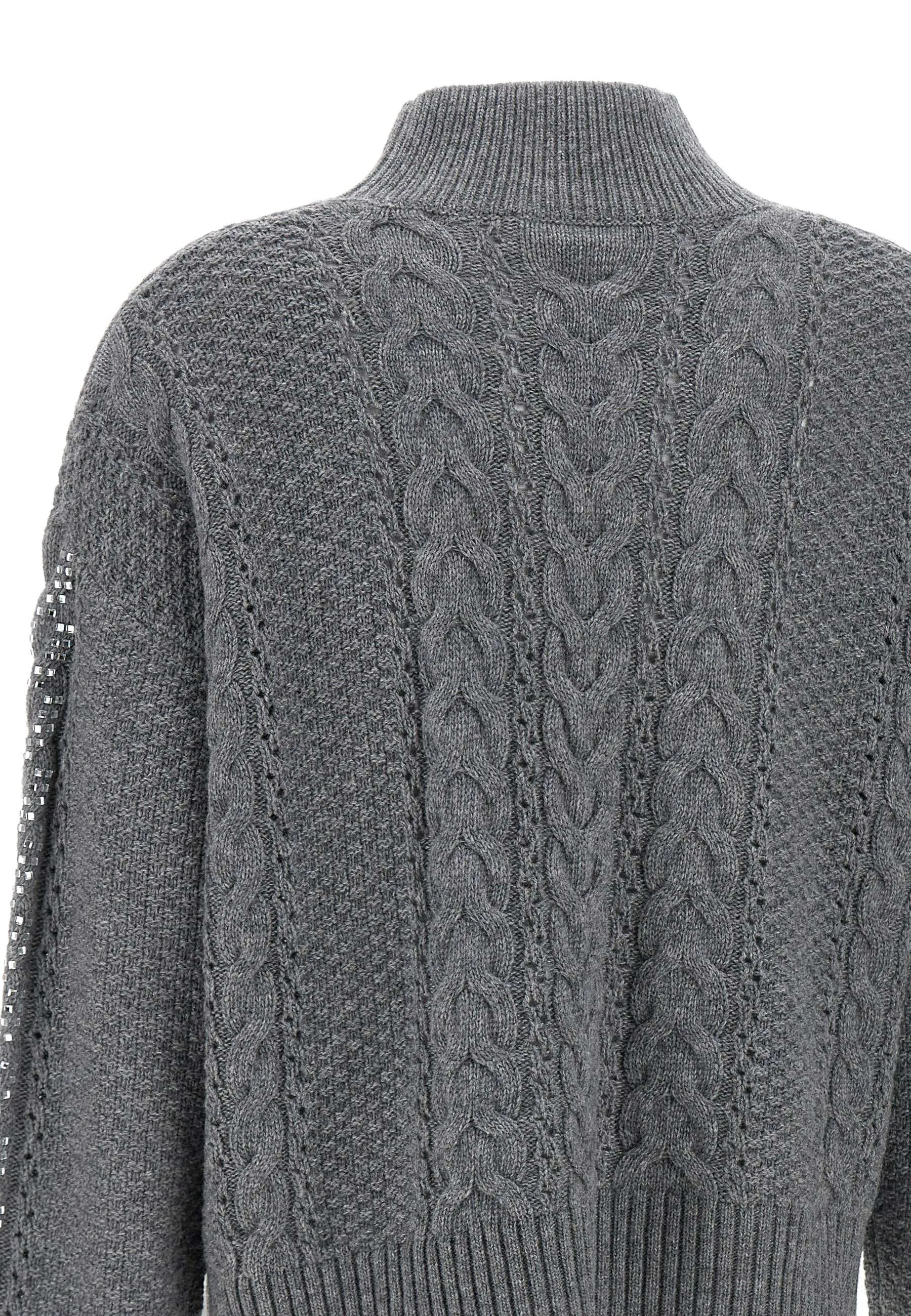 Wool-Blend Grey Funnel Neck Sweater