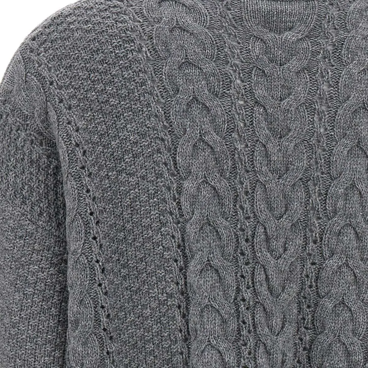 Wool-Blend Grey Funnel Neck Sweater