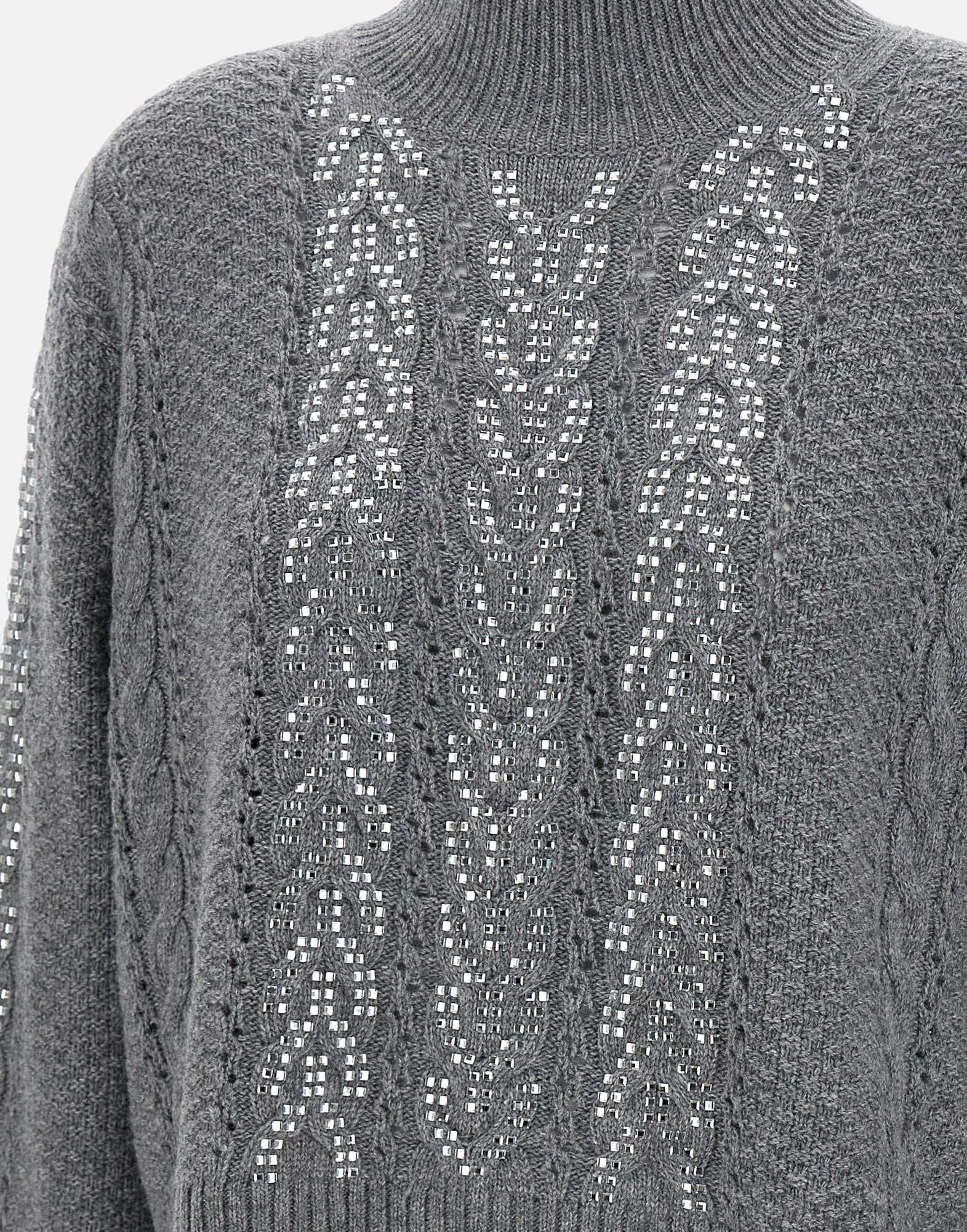 Wool-Blend Grey Funnel Neck Sweater