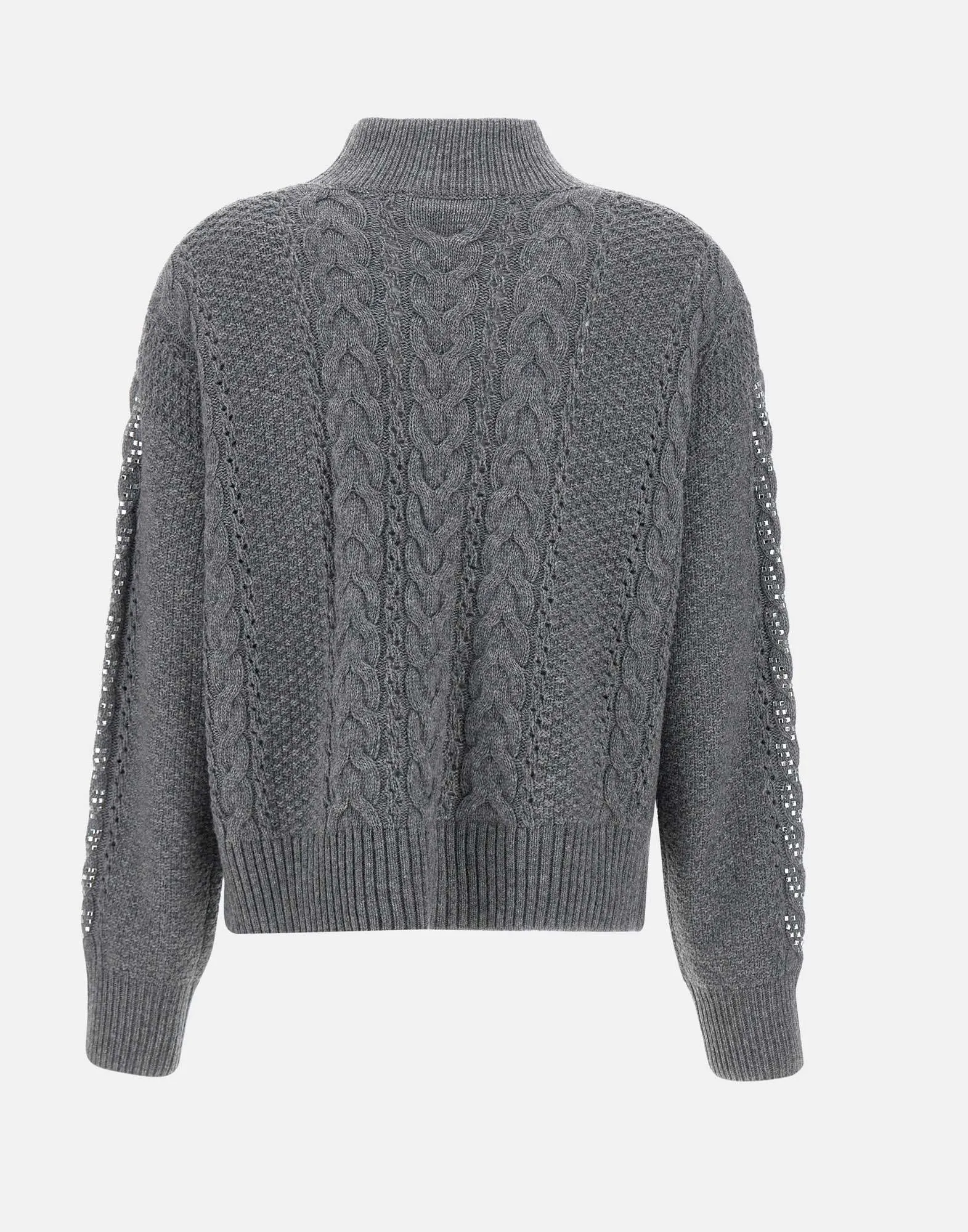 Wool-Blend Grey Funnel Neck Sweater