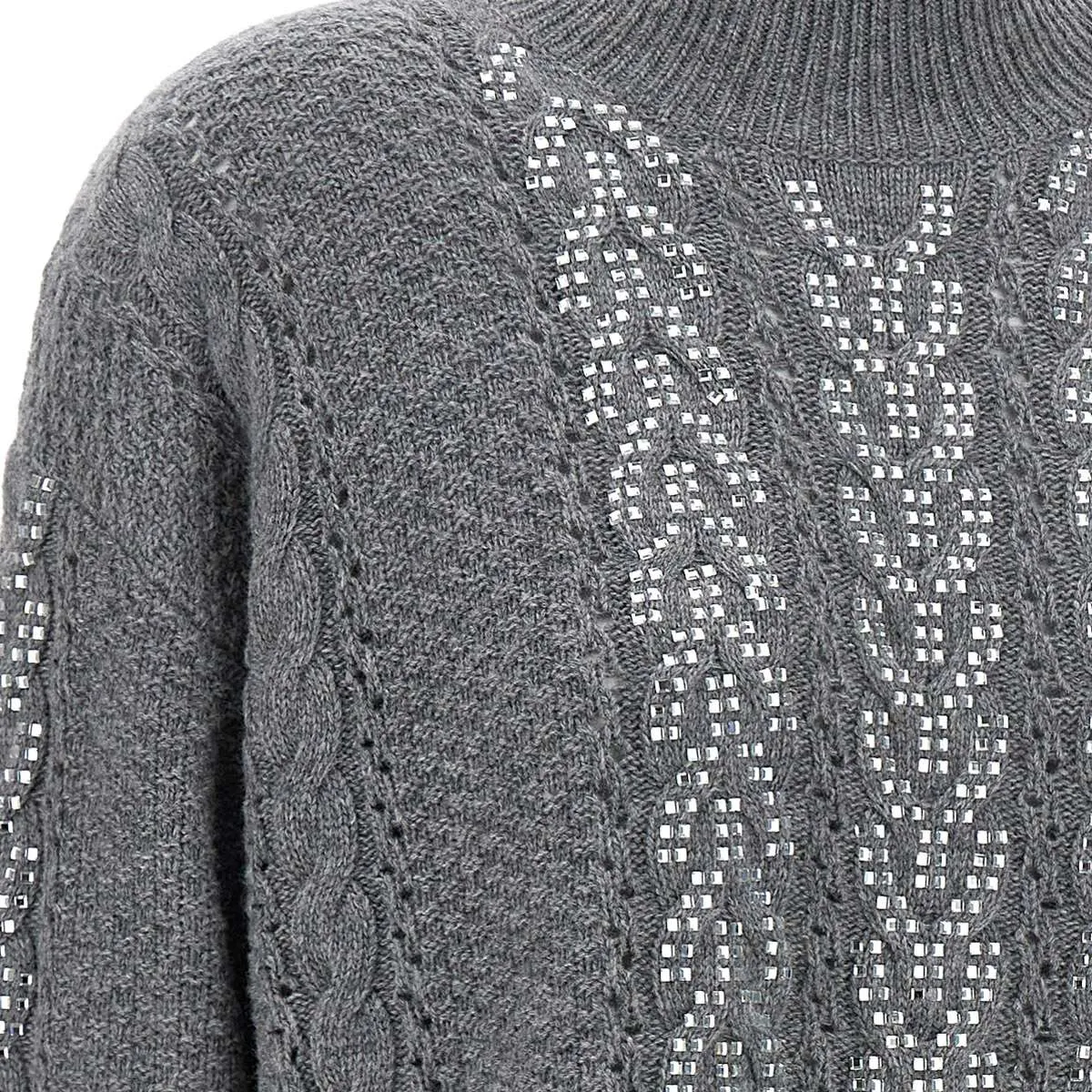 Wool-Blend Grey Funnel Neck Sweater