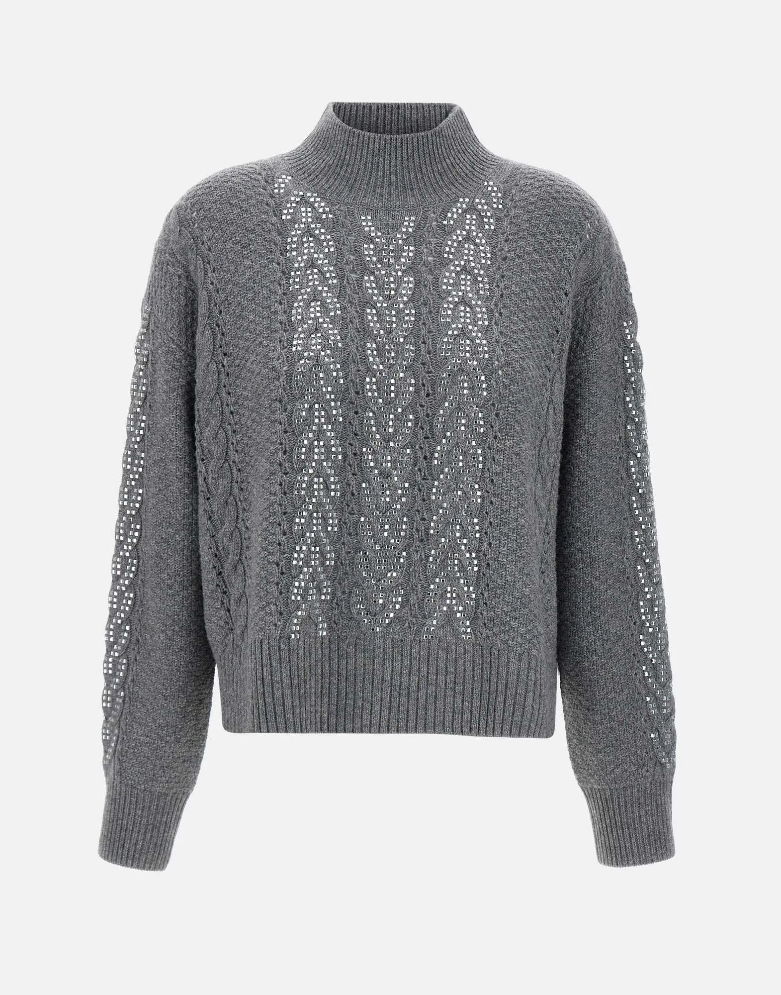 Wool-Blend Grey Funnel Neck Sweater